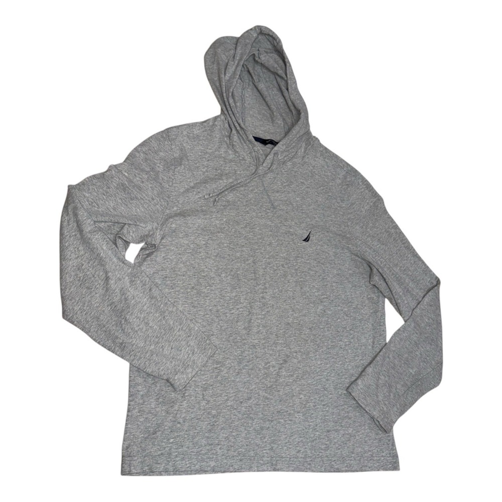 Nautica Men's Medium Hooded Long Sleeve Shirt Gray Heather Stretch Cotton